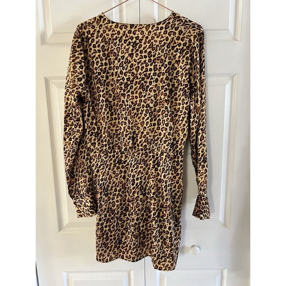 ZARA Leopard Print Satin Long Sleeve Mini Dress Women's Size L - Picture 6 of 7